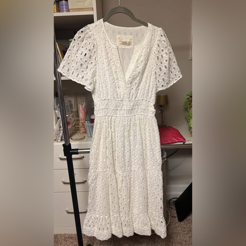 Anthropologie White Flutter Sleeve Midi Sundress